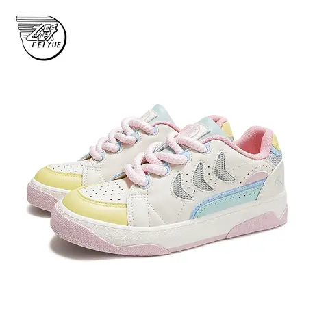 feiyue/飞跃板鞋女2024春季新款百搭拼色小众厚底透气运动休闲鞋商品大图