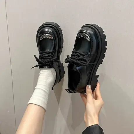 乐福鞋女2024年新款秋冬粗跟中跟单鞋高级感黑色洋气英伦小皮鞋潮商品大图