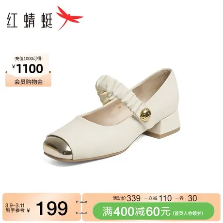 红蜻蜓玛丽珍女鞋2024春季新款高跟鞋子法式粗跟单鞋复古通勤女鞋图片