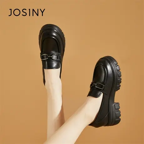 Josiny/卓诗尼乐福鞋女2024新款春季英伦风黑色小皮鞋一脚蹬单鞋商品大图