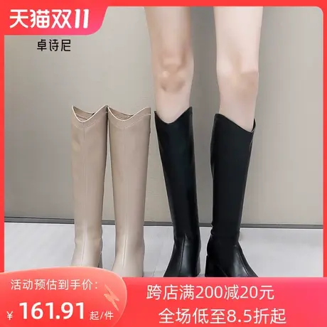 卓诗尼2023秋冬新款方头时装靴潮流显瘦长筒靴时尚高跟后拉链女靴图片