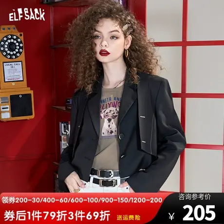 妖精的口袋拼接马甲假两件黑色短款西装外套女2023秋季新款小西服图片