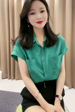 欧洲站短袖衬衫夏秋薄款设计感2023新款休闲宽松遮肚子洋气上衣潮商品大图