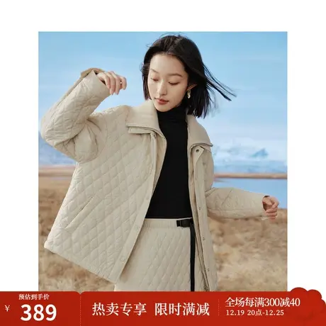 茵曼菱格间棉短棉衣2023冬季女装新款双层翻领长袖宽松小个子外套图片
