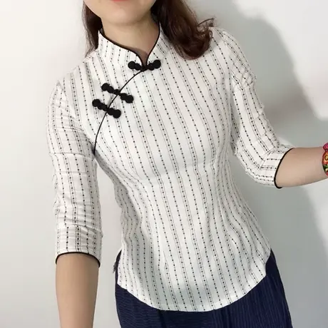 傲雪屋原创民国风复古文艺七分袖旗袍上衣中式盘扣改良茶人服唐装图片