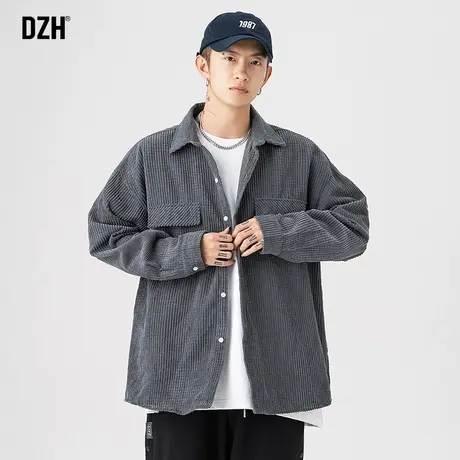 男士秋季灯芯绒衬衫男长袖宽松免烫抗皱衬衣华夫格外套2023年新款商品大图