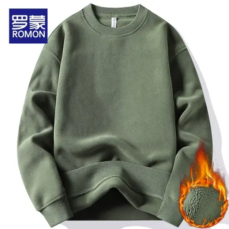 罗蒙加绒圆领毛衣男士秋冬季2023新款加厚保暖衣服打底针织衫线衣图片