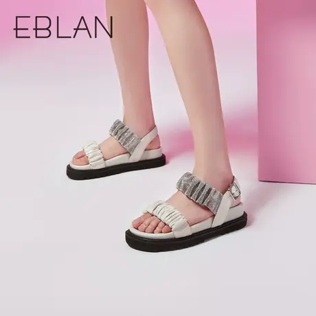 伊伴春夏闪钻时尚凉鞋一字带平底厚底沙滩凉鞋云朵鞋B22332150商品大图