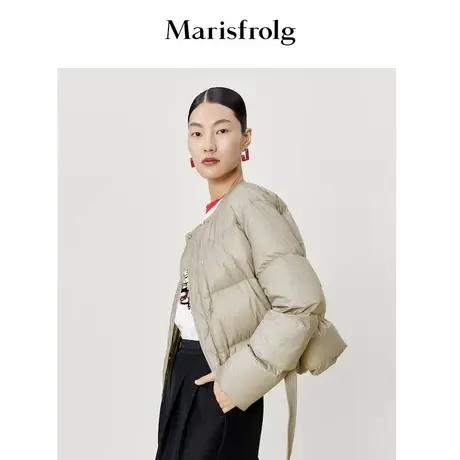 【90%白鹅绒】玛丝菲尔春季新款灰色圆领羽绒服外套短款轻薄图片