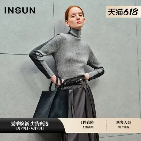INSUN恩裳秋季秘鲁羊驼毛羊毛双色针织衫图片