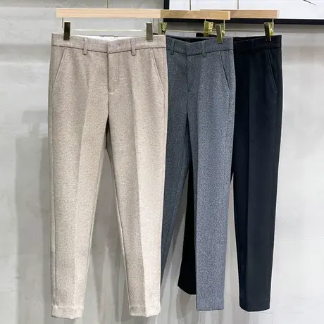 毛呢裤子男秋冬直筒宽松男士休闲裤韩版商务休闲小西裤厚保暖长裤图片