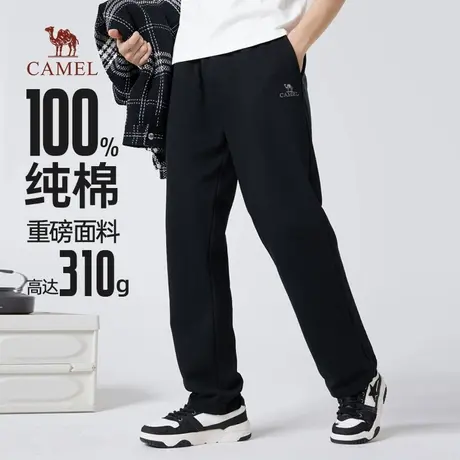 骆驼男装纯棉针织卫裤男士2025新款春秋季黑色直筒休闲运动长裤子商品大图