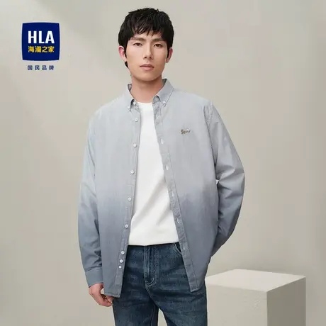 HLA/海澜之家纯棉质地长袖衬衫春夏条纹渐变时尚宽松外套款衬衣男图片