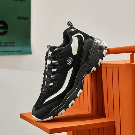 Skechers斯凯奇春夏季男熊猫鞋黑色加绒老爹鞋厚底增高休闲运动鞋商品大图