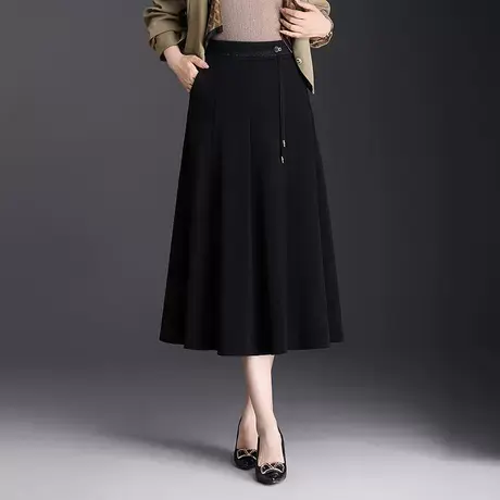 黑色高腰a字半身裙女2025新款春秋显瘦气质中长款西装裙大摆伞裙商品大图