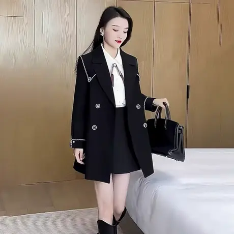 拉夏贝尔短款风衣显高外套女2025秋新款气质上衣中长款英伦风大衣商品大图