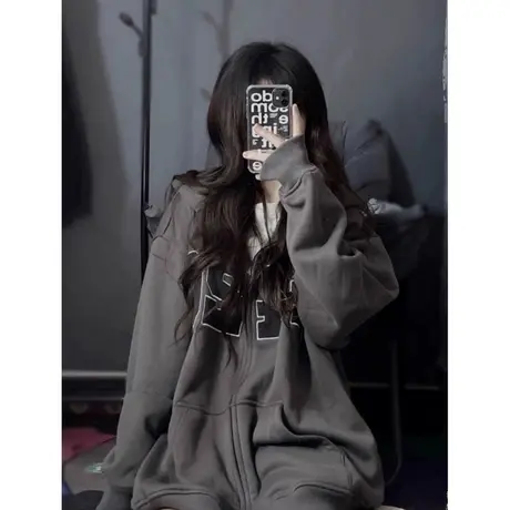 美式复古连帽开衫卫衣女早秋薄款百搭bf原宿风拉链上衣外套ins潮商品大图