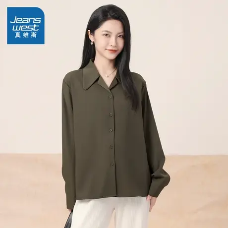 LE真维斯女装小众通勤翻领长袖衬衫 2025秋季新品宽松百搭衬衣女商品大图