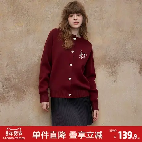 唐狮2026秋冬毛衣慵懒风针织开衫外套女撞色爱心复古毛衣外套商品大图