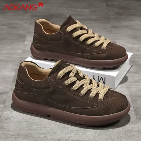 奥康正品复古勃肯鞋男棕色翻毛皮系带软底休闲板鞋轻质2025年春秋图片