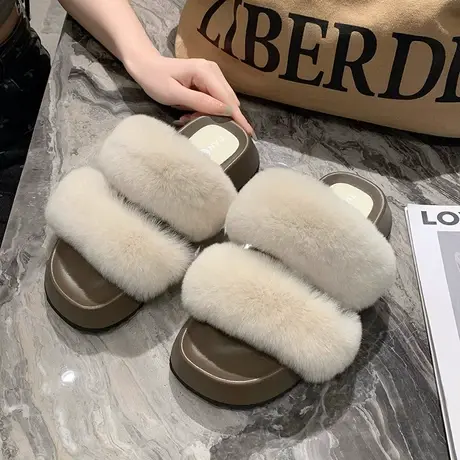 厚底毛毛拖鞋女款外穿秋冬2023新款高级感松糕防滑毛绒孕妇棉拖鞋商品大图
