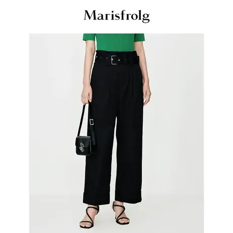 【商场同款】玛丝菲尔休闲裤夏季新款黑色高腰宽松直筒休闲裤女商品大图