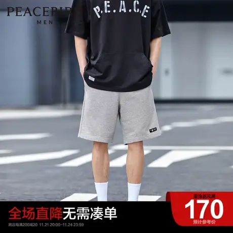 太平鸟男装奥莱美式短裤男夏潮流五分裤休闲运动灰色短裤宽松卫裤商品大图