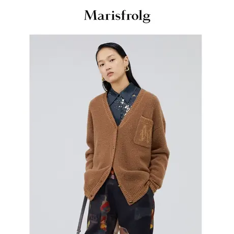 【商场同款】玛丝菲尔女装秋季新款咖啡色百搭羊毛针织衫开衫商品大图