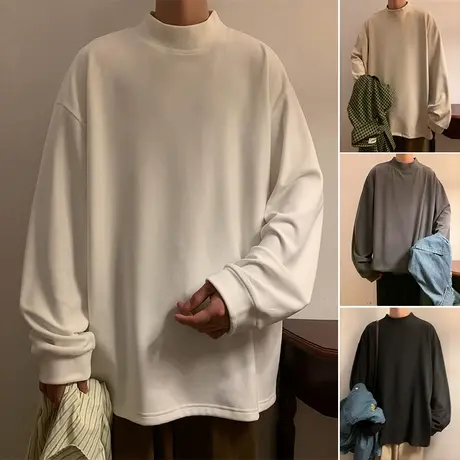 德绒半高领打底衫男春秋季新款内搭长袖纯色针织衫上衣服ins潮牌t商品大图