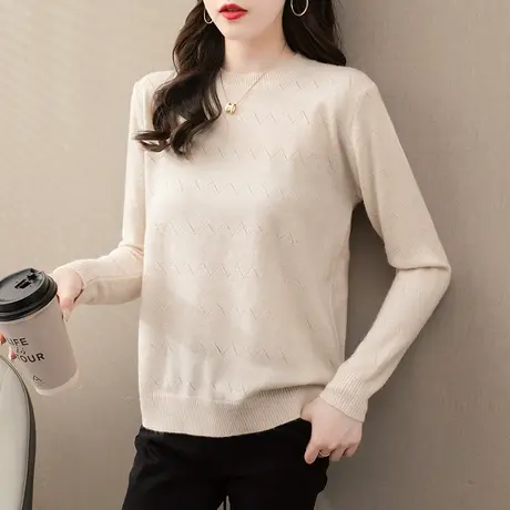 2023春装新款圆领长袖针织衫女士百搭套头韩版宽松打底衫毛衣内搭商品大图