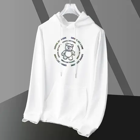 男士卫衣春秋款2024新款长袖宽松套头带帽衫小熊连帽外套秋冬加绒商品大图