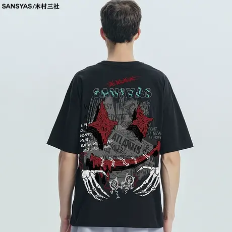 木村三社×SUPERJOKER 黑暗傀儡师印花短袖美式高街男小众半袖t恤商品大图