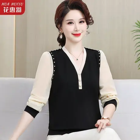 中年妈妈春秋长袖上衣服新款中老年女人夏装洋气T恤春秋打底小衫图片