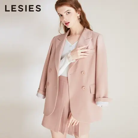 蓝色倾情春秋新款双排扣通勤OL长袖淑女小西装外套职业腰裙子图片