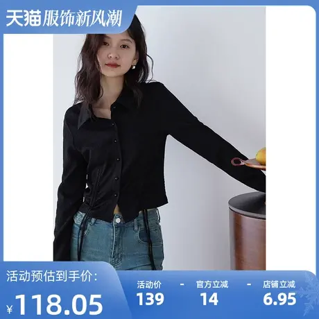 嘉茱莉2023秋季新款修身衬衫女短款小个子法式上衣POLO领薄款外套图片