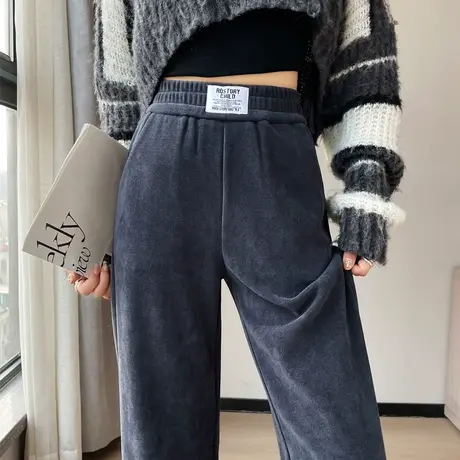 雪尼尔阔腿裤女2023新款秋冬大码宽松垂感直筒休闲运动裤秋季裤子商品大图