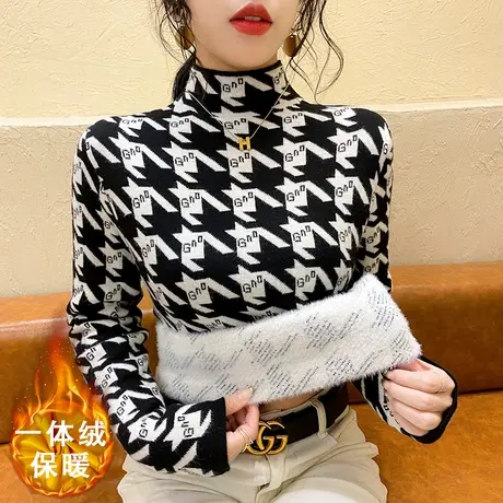 加绒毛衣一体绒打底衫女秋冬加厚保暖内搭洋气半高领修身针织衫潮图片