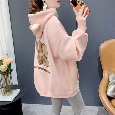 美式复古加绒加厚连帽卫衣女秋冬2023年新款韩版宽松洋气减龄外套商品大图