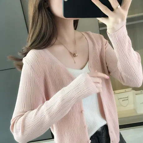 春装新款韩版针织衫女士开衫外套夏季空调衫披肩宽松薄款外搭商品大图