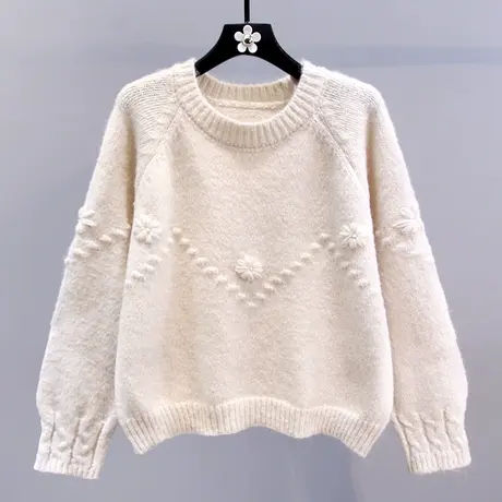 设计感手工钩花套头毛衣女冬季2023新款宽松慵懒风软糯针织衫上衣图片