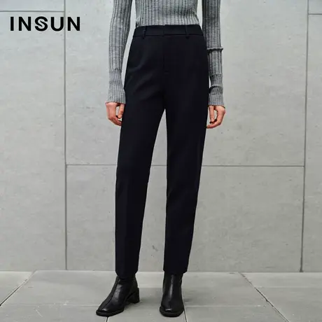 INSUN恩裳专选冬季美丽诺羊毛针织松紧腰休闲裤商品大图