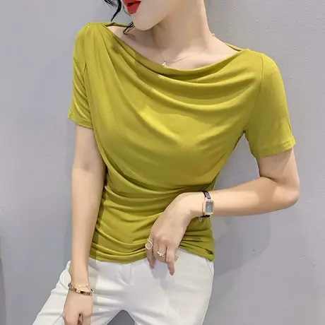 性感一字肩短袖T恤女夏季欧货时尚洋气百搭垂感上衣显瘦修身小衫图片