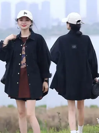 复古港风外套女2023春秋韩版宽松显瘦休闲百搭衬衫长袖开衫潮图片