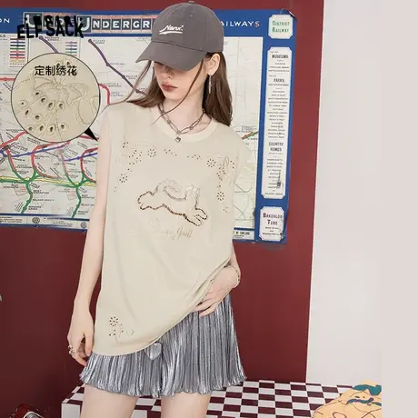 妖精的口袋镂空无袖t恤女2023夏季新款宽松显瘦设计感辣妹上衣潮商品大图