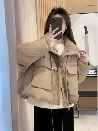 欧货立领大口袋羽绒服女冬季2023年新款保暖加厚小个子白鸭绒外套图片