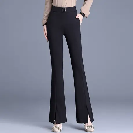 黑色开叉喇叭裤女秋季2023新款高腰坠感显瘦长裤通勤微喇西装裤子商品大图