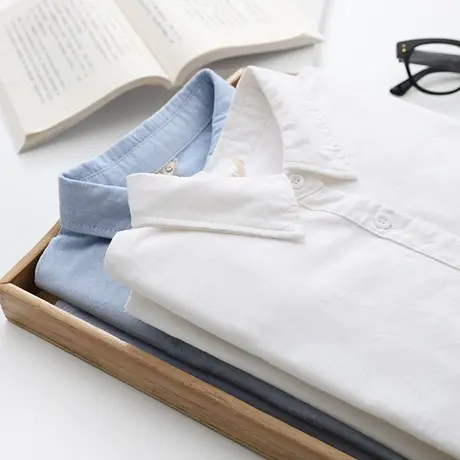 2021年春秋季韩版纯棉牛津纺白色衬衫女长袖百搭学生休闲打底衬衣商品大图