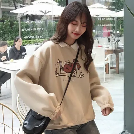 假两件卫衣女潮ins秋冬韩版宽松bf慵懒风百搭加绒加厚超火cec外套商品大图