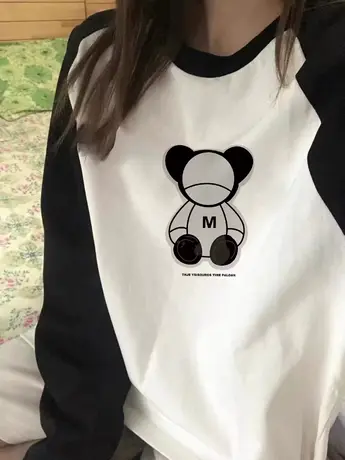 纯棉长袖t恤女春秋款秋季小众设计感内搭打底衫韩系chic别致上衣图片