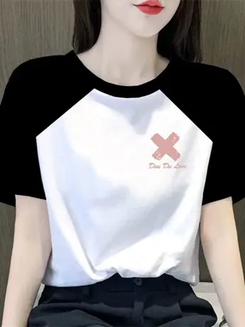 欧货高端大牌仿棉短袖t恤女2023新款夏季小众设计感正肩显瘦上衣图片